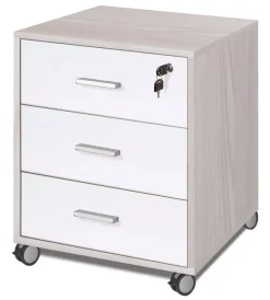 New Cassettiera per scrivania 3 cassetti olmo ante bianco fiammato - l.50 x h.70 x p.41 cm. Scrivanie E Cassettiere