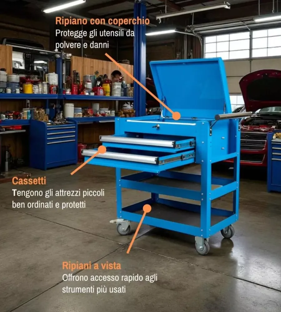 Officina E Garage-Easy System Cassettiera porta attrezzi con ruote 76x44x76 cm