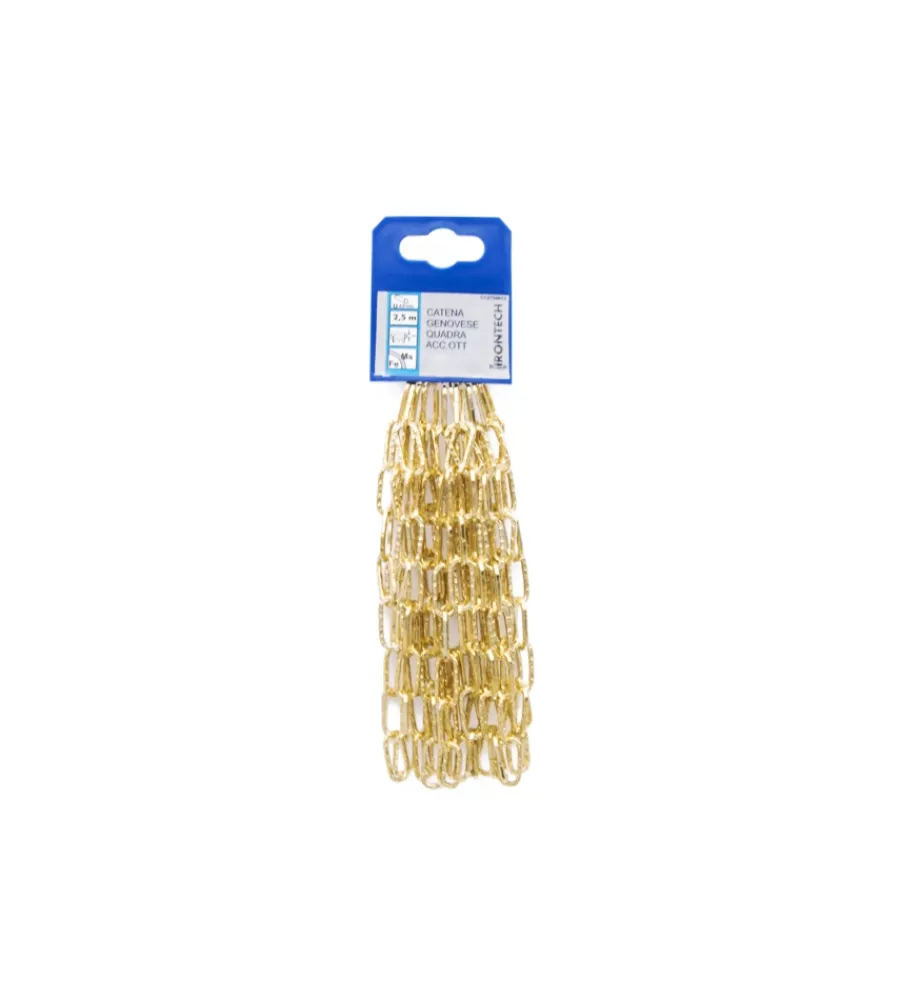 Sistemi Di Fissaggio- Catena genovese pretagliata maglia quadra ø 2 mm. in acciaio ottonato 2,5 mt.