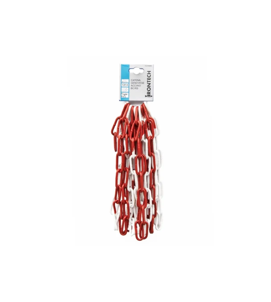 Sistemi Di Fissaggio- Catena genovese pretagliata maglia lunga saldata ø 5 mm. in acciaio bianco/rosso 5 mt.