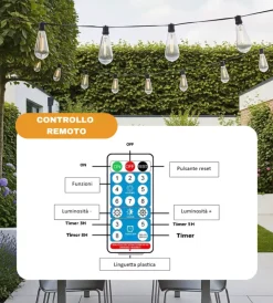 Illuminazione Per Esterno-EuroGarden Catena solare da esterno con 10 lampadine led a luce calda, luminosita' regolabile, 8 modalita' 5w 7 mt