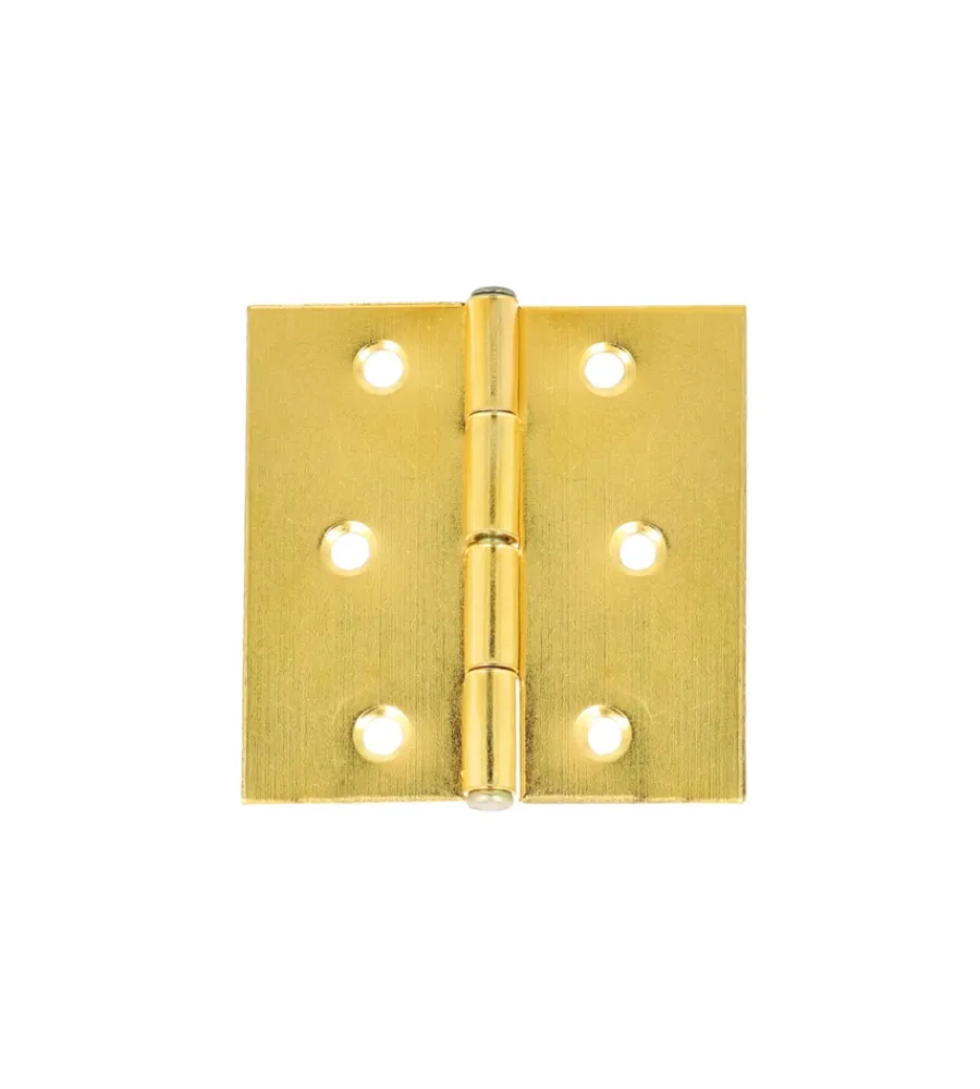 Ferramenta Per Mobili E Infissi- Cerniere quadre con spina fissa in ferro ottonato 50 x 60 mm. 2 pz.