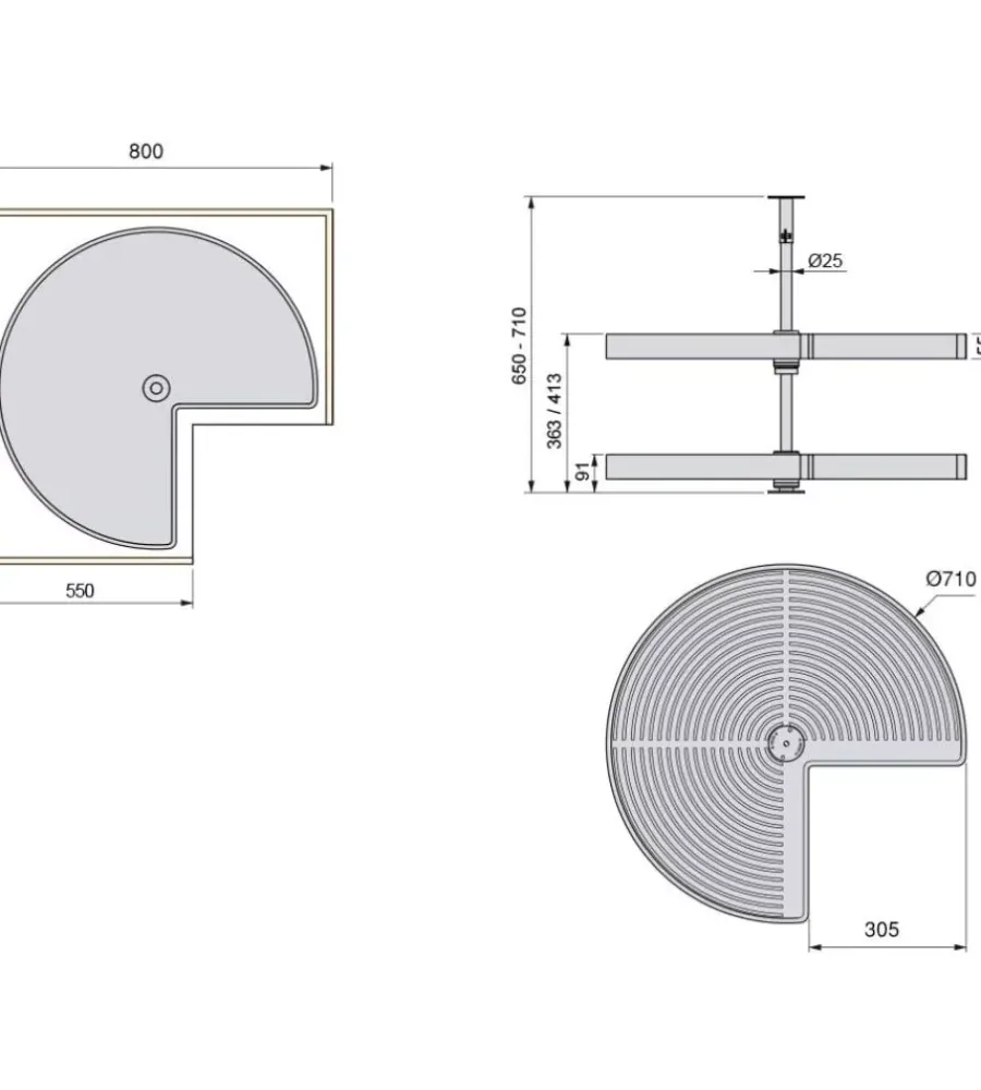 New Cestello "3/4" grigio girevole 270° per mobile da 80 cm Accessori Cucina