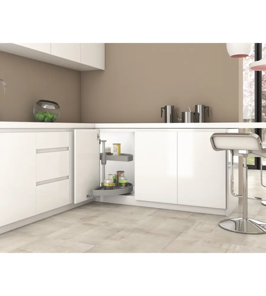 Emuca Accessori Cucina|Cestello girevole mezza luna grigio, per moduli 90 cm