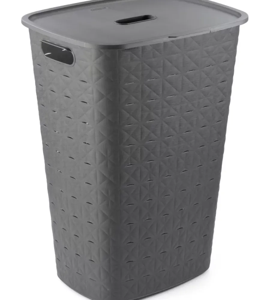Accessori Bagno-Keter Cesto portabiancheria "curver softex" antracite con coperchio, 56 litri