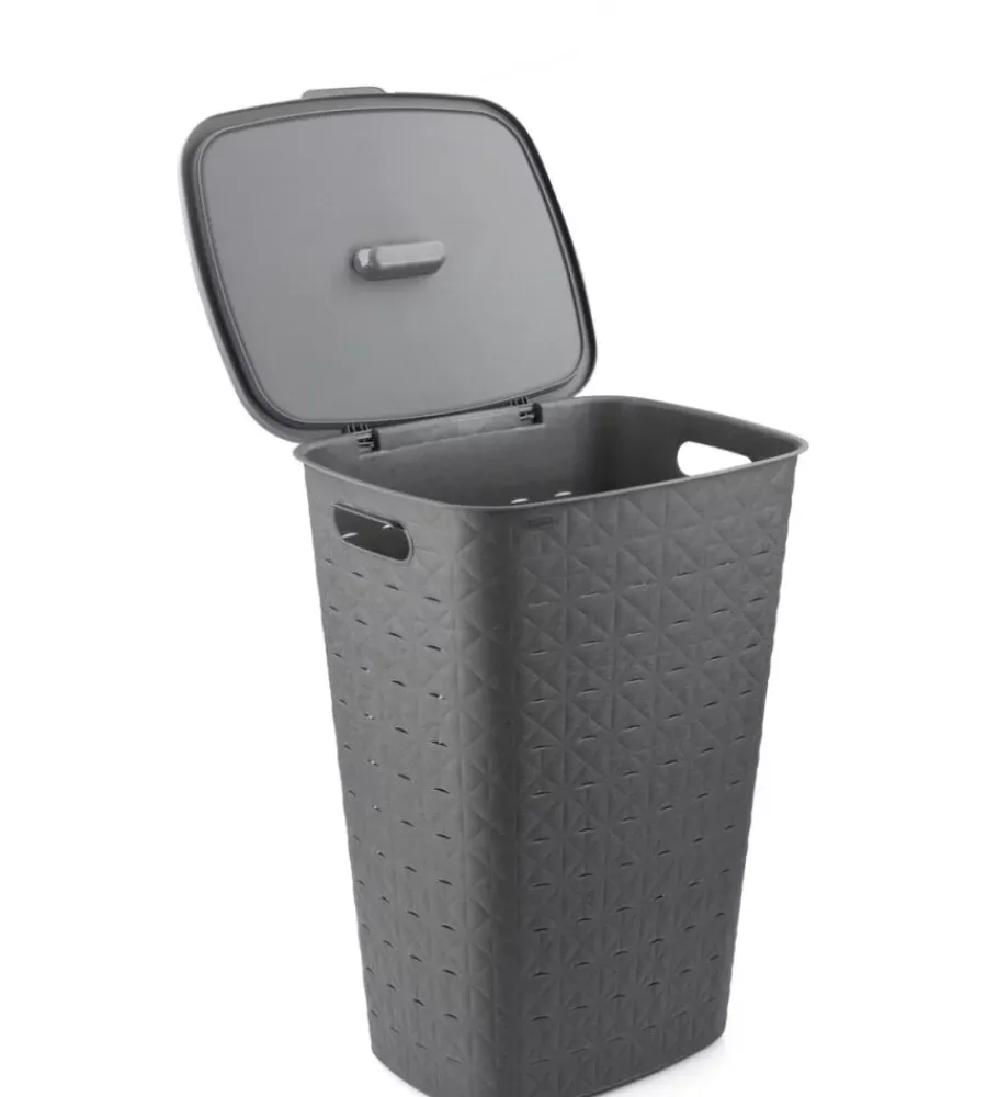 Accessori Bagno-Keter Cesto portabiancheria "curver softex" antracite con coperchio, 56 litri