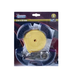 Sistemi Di Fissaggio- Cinghia di ancoraggio 245 kg. 25 mm. x 5 mt. con tenditore e 4 para bordi ricurvi