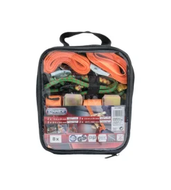 Sistemi Di Fissaggio- Cinghia di ancoraggio in kit 8 pz. con tenditori e cavo elastico in confezione riutilizzabile
