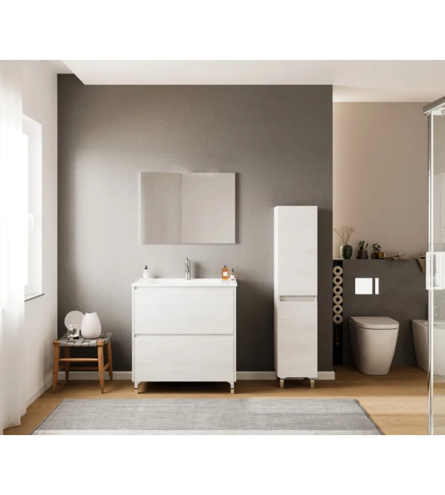 Mobiletti Multiuso- Colonna bagno a terra "lisbona" rovere bianco 34x36x150 cm