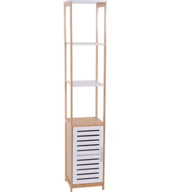 New Colonna multiuso con 3 ripiani e 1 anta bianco e legno, 30x30x156 cm Mobiletti Multiuso
