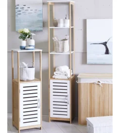 New Colonna multiuso con 3 ripiani e 1 anta bianco e legno, 30x30x156 cm Mobiletti Multiuso