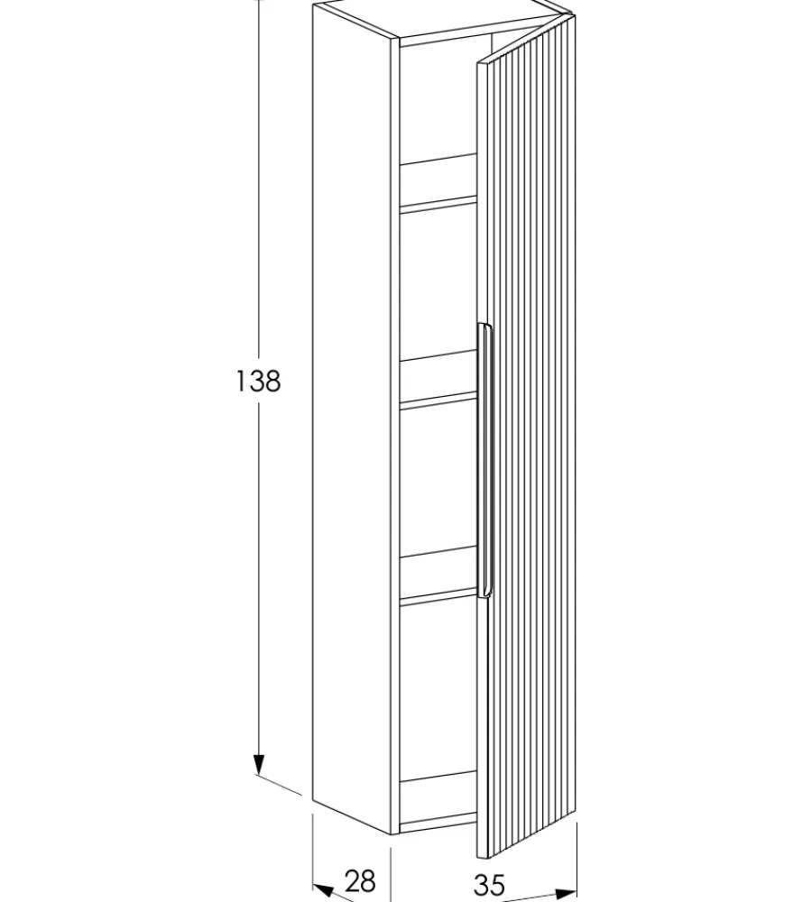 Decor Bagno Mobiletti Multiuso|Colonna pensile sospesa "canaletto" con 1 anta colore grigio caldo, 35x28x138 cm