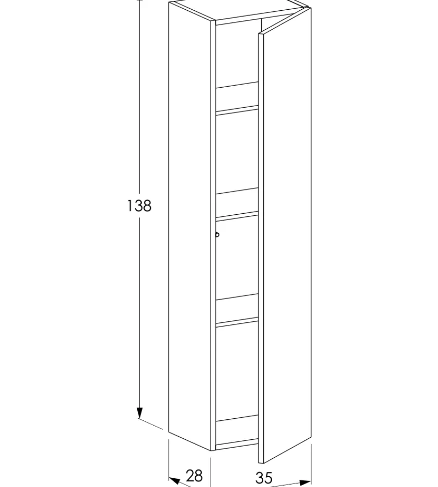 Sale Colonna pensile sospesa con 1 anta colore bianco neve, 35x28x138 cm Mobiletti Multiuso