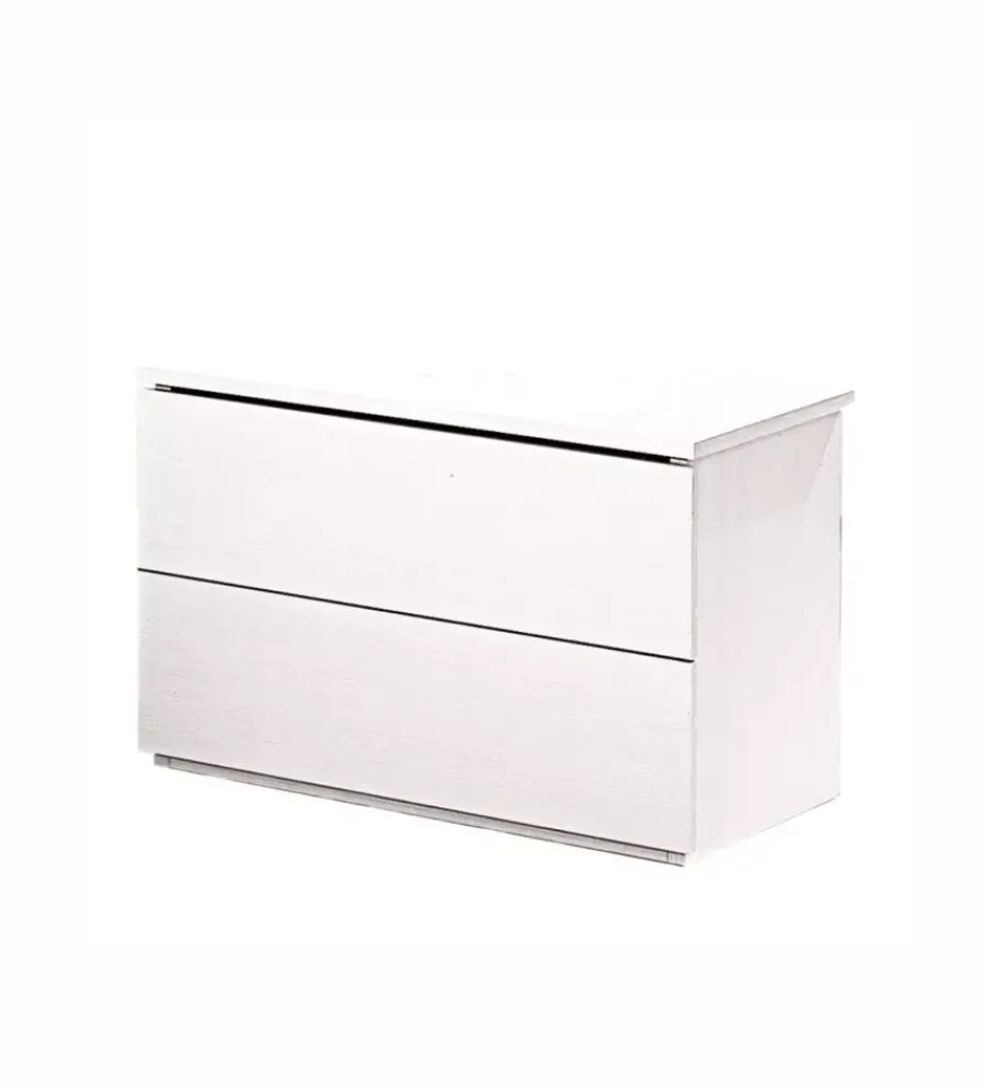 Letti E Comodini- Comodino 2 cassetti "giotto" bianco fiammato 49x38x41 cm