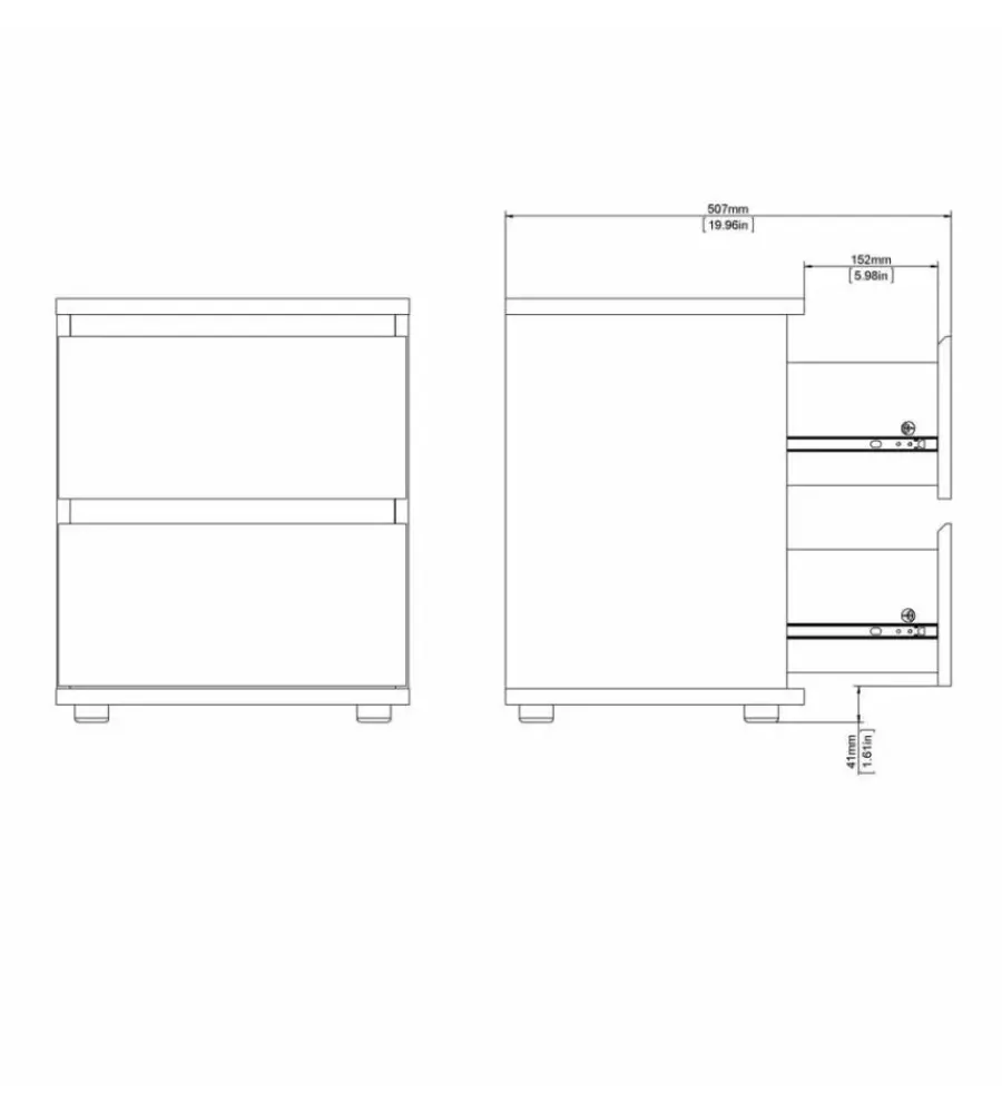 Letti E Comodini- Comodino 2 cassetti "nova" bianco 40,2x34x48,2 cm