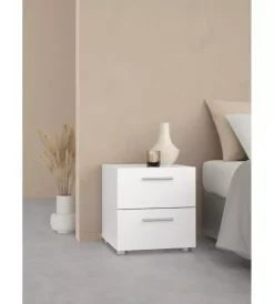 Letti E Comodini- Comodino 2 cassetti "pepe" bianco 40x40,2x42,3 cm