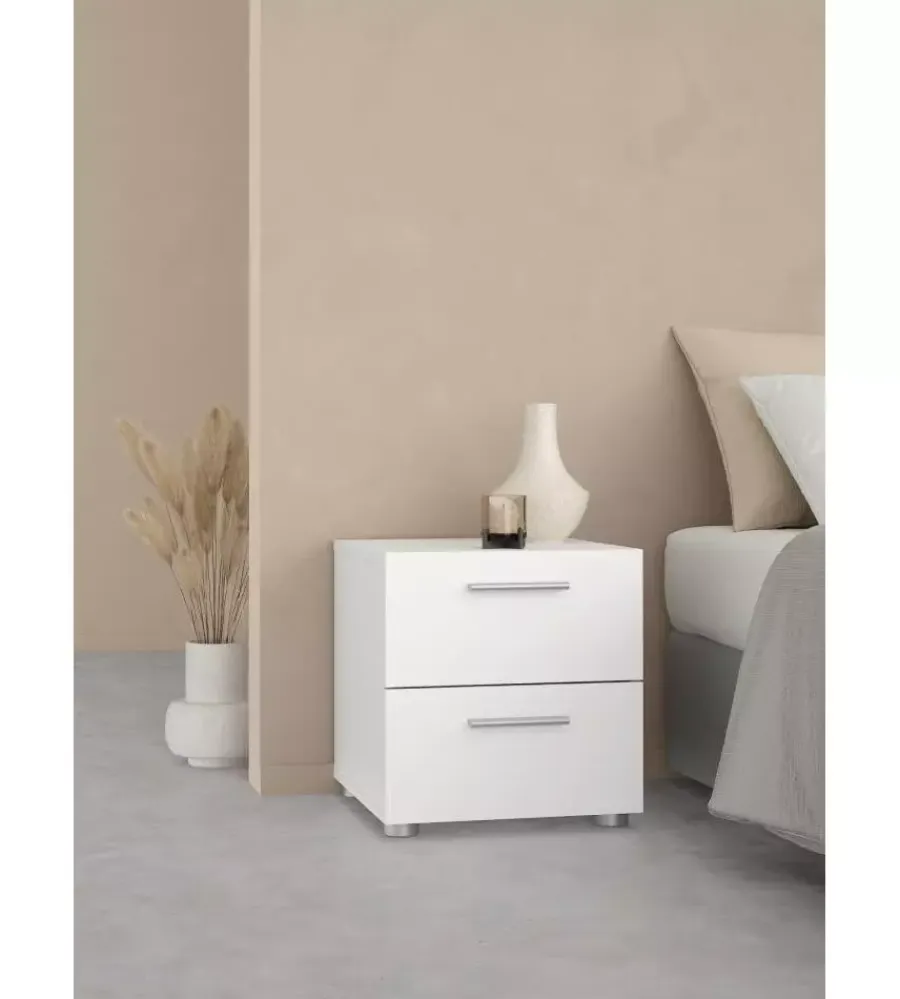 Letti E Comodini- Comodino 2 cassetti "pepe" bianco 40x40,2x42,3 cm