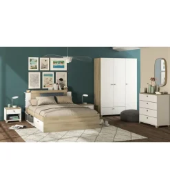Comodino "izzy" con 4 cassetti bianco opaco e quercia 79,7x41,9x85,1 cm Letti E Comodini