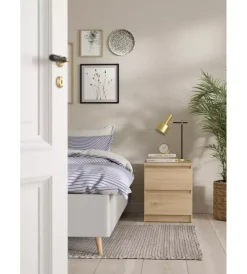 Letti E Comodini|Comodino "naia" con 2 cassetti colore legno, 40,4x50x49,5 cm