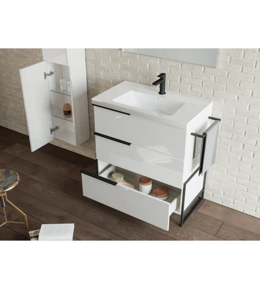 Mobili Bagno- Composizione bagno "febe" bianco lucido 82x48x195 cm