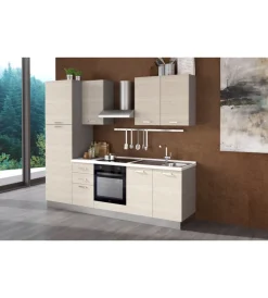 Cucina- Composizione cucina completa ares con lavello a destra e piano cottura ad induzione, 255x60x216 cm