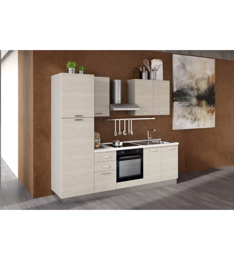 Cucina- Composizione cucina completa ares con lavello a destra e piano cottura ad induzione, 255x60x216 cm