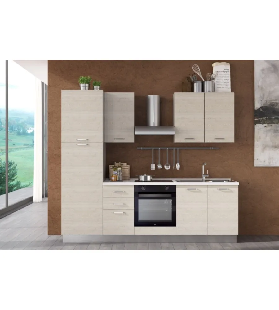 Cucina- Composizione cucina completa ares con lavello a destra e piano cottura ad induzione, 255x60x216 cm