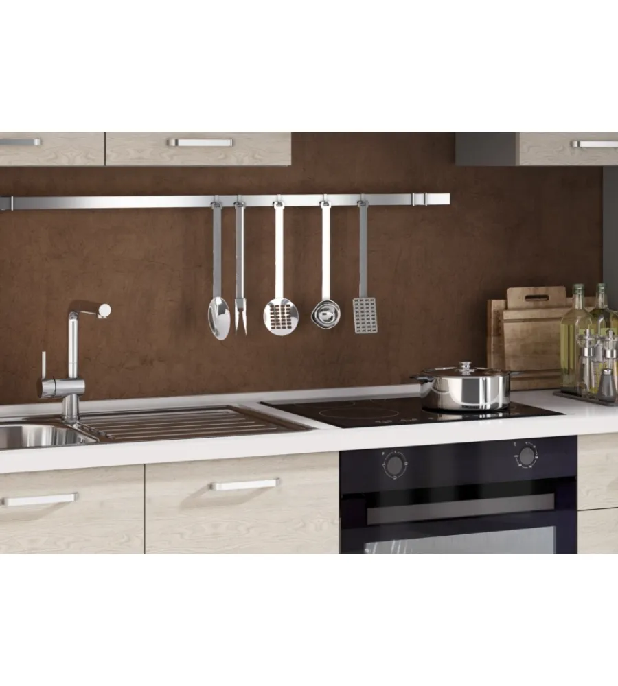 Cucina- Composizione cucina completa ares con lavello a destra e piano cottura ad induzione, 255x60x216 cm