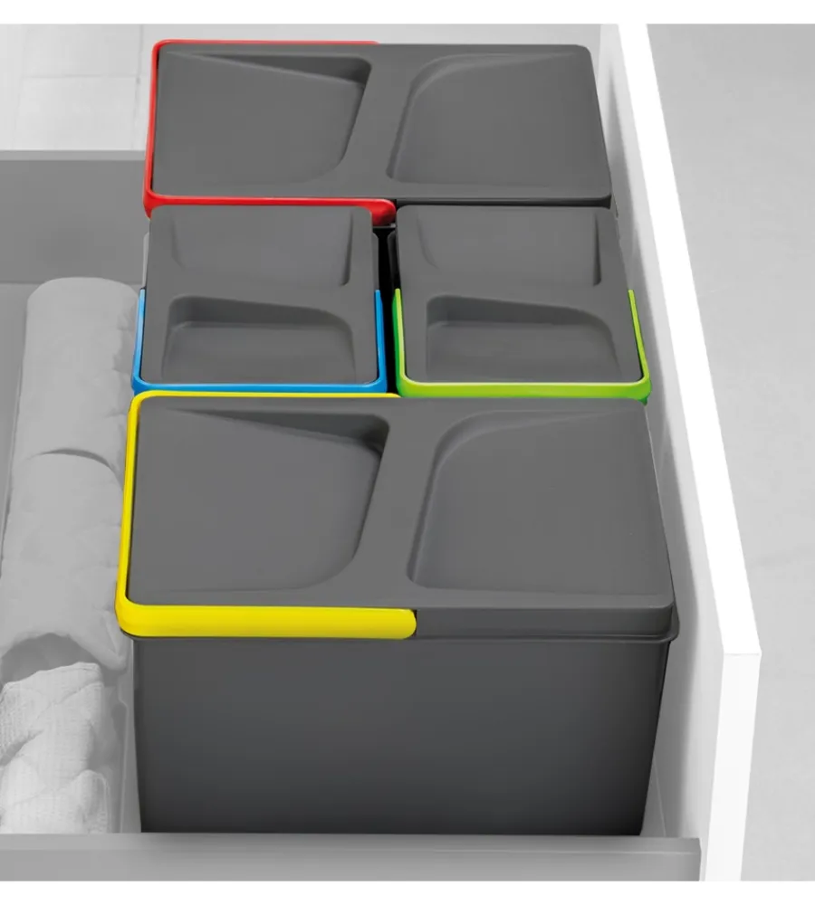 Emuca Raccolta Differenziata|Contenitori per raccolta differenziata 12l+7l+7l modulo 60 cm,