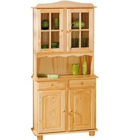 Vetrine E Vetrinette|Credenza 2 ante + 2 cassetti pino massello naturale, 88x198x43 cm