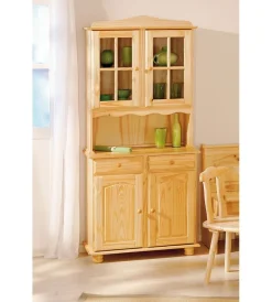 Vetrine E Vetrinette|Credenza 2 ante + 2 cassetti pino massello naturale, 88x198x43 cm