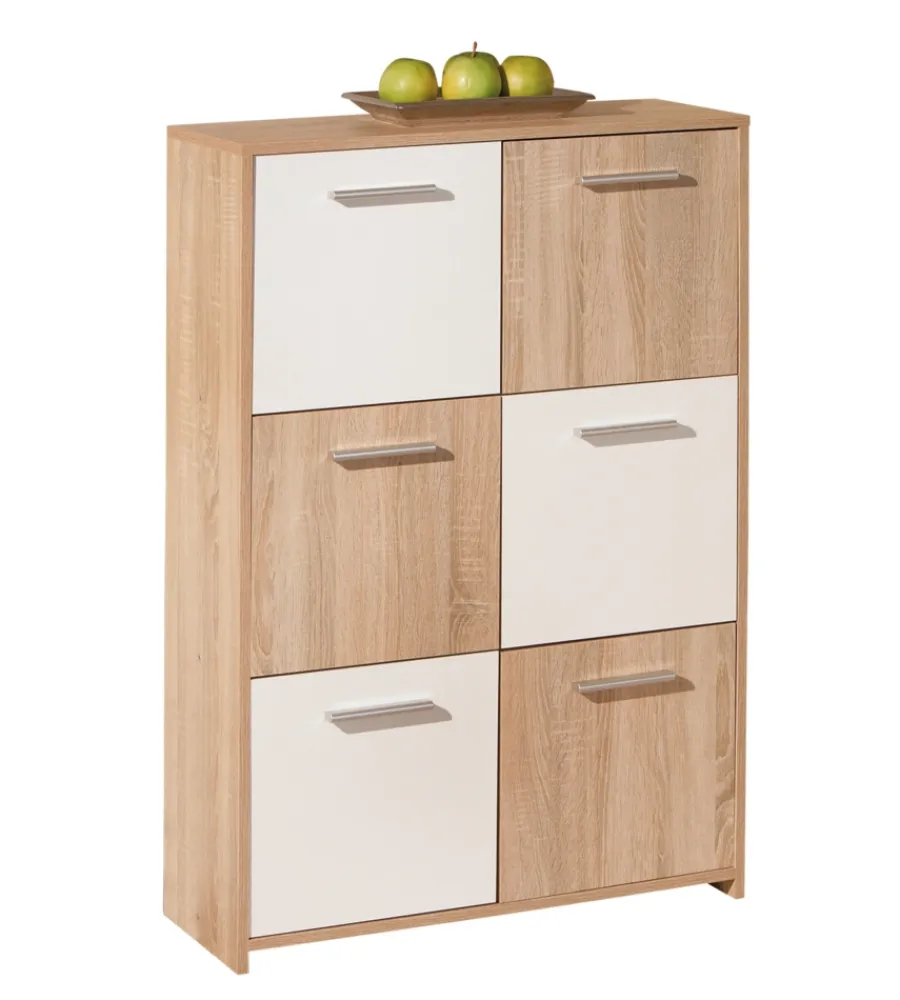 Credenze E Buffet- Credenza buffet 6 ante finitura rovere e bianco, 77x30x115 cm