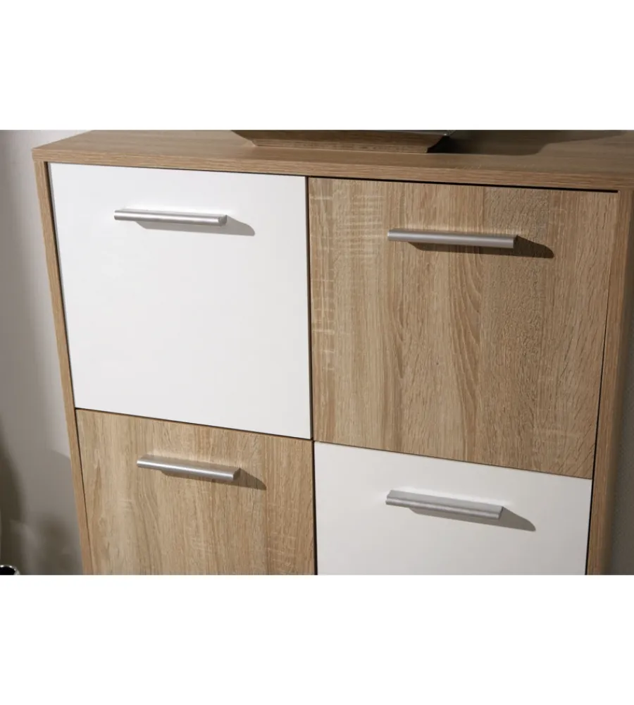 Credenze E Buffet- Credenza buffet 6 ante finitura rovere e bianco, 77x30x115 cm
