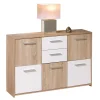 Credenze E Buffet- Credenza buffet 2 cassetti e 5 ante rovere e bianco, 115x30x77 cm