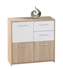 Credenza buffet 2 cassetti e 3 ante rovere e bianco, 77x30x77 cm Credenze E Buffet