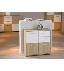 Credenza buffet 2 cassetti e 3 ante rovere e bianco, 77x30x77 cm Credenze E Buffet