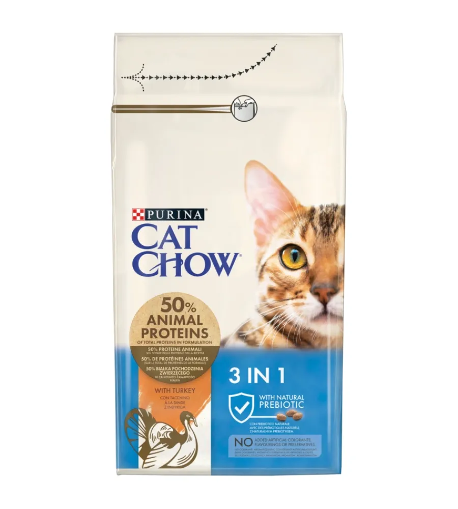 Alimenti Secco Gatto-Purina Crocchette per gatto adulto "cat chow 3in1" al tacchino, 1,5 kg -