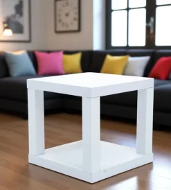 New Cubo multifunzione tavolino e comodino in mdf e pvc bianco 40x40x38 cm Tavolini