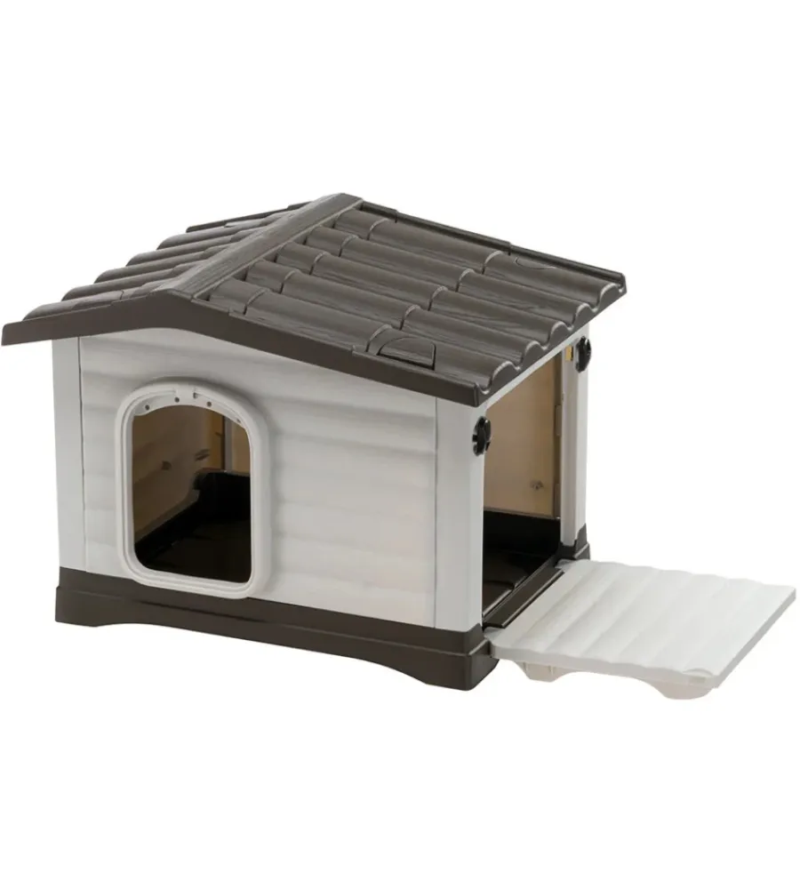 Ferplast Cucce E Accessori Relativi|Cuccia per cani da esterno "dogvilla 60" con parete ribaltabile in resina grigio 58x48x44 cm