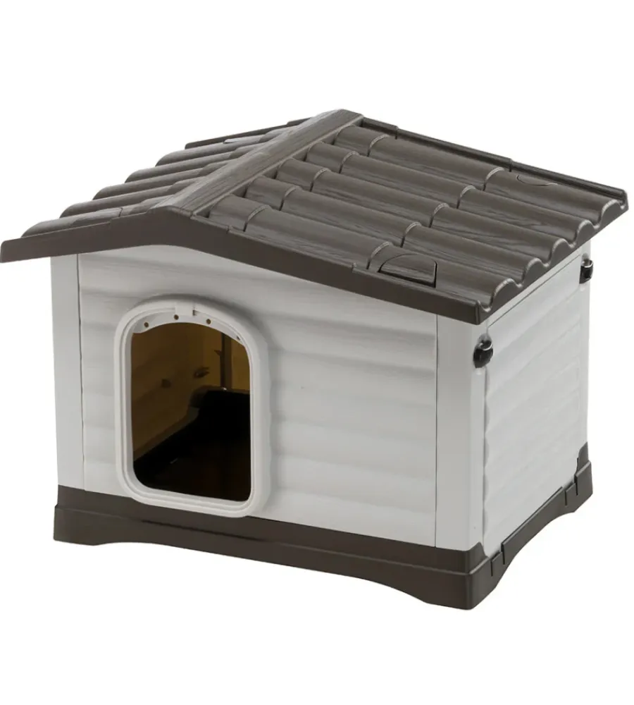 Ferplast Cucce E Accessori Relativi|Cuccia per cani da esterno "dogvilla 60" con parete ribaltabile in resina grigio 58x48x44 cm