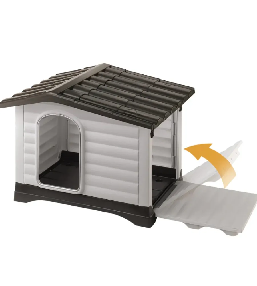 Cuccia per cani da esterno "dogvilla 110" con parete ribaltabile in resina grigio 111x84x79 cm Cucce E Accessori Relativi