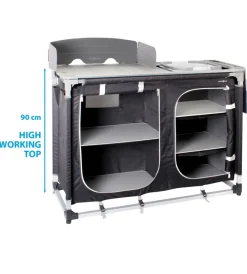Best Cucina da campeggio pieghevole con lavello removibile "azabache ctw square"in alluminio e poliestere nero 2 scomparti 110x48x90/118 cm Campeggio