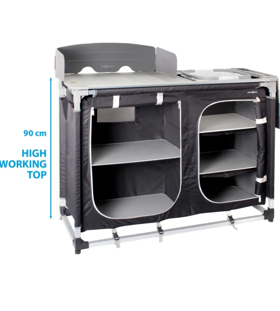 Best Cucina da campeggio pieghevole con lavello removibile "azabache ctw square"in alluminio e poliestere nero 2 scomparti 110x48x90/118 cm Campeggio