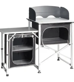 Brunner Campeggio|Cucina da campeggio pieghevole "snack square" in alluminio e poliestere nero 2 scomparti 120x52x90/109 cm