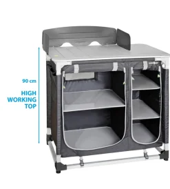 Brunner Campeggio|Cucina da campeggio pieghevole "azabache ct square" in alluminio e poliestere nero 2 scomparti 85x52x90 cm
