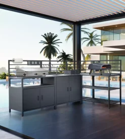 Ompagrill Barbecue|Cucina da esterno modulare "modulo 3" in alluminio nero 61,5x61,5x130 cm