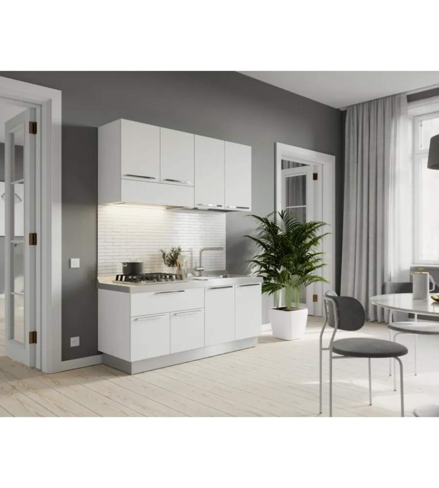 New Cucina "woody" bianca elettrodomestici inclusi, 160x60x211 cm Cucina