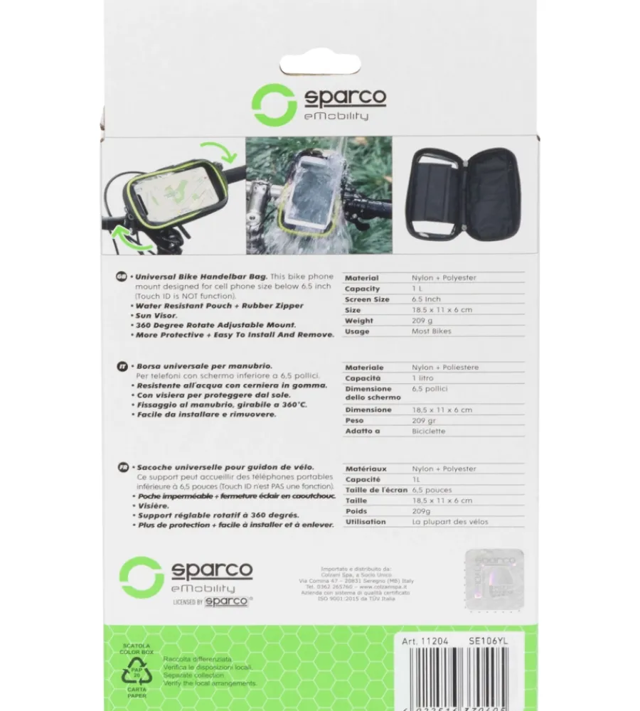 Bici-Sparco Custodia porta cellulare per bici in microfibra, 19x11x5,5 cm
