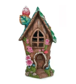EuroGarden Illuminazione Per Esterno|Decorazione casetta solare da giardino con illuminazione led bianco caldo, 14x11x26 cm