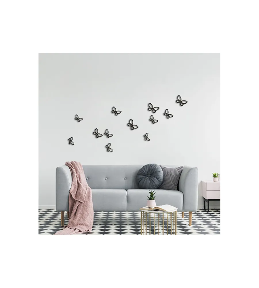 Decorazione Pareti|Decoro murale 3d "black metal butterflies"